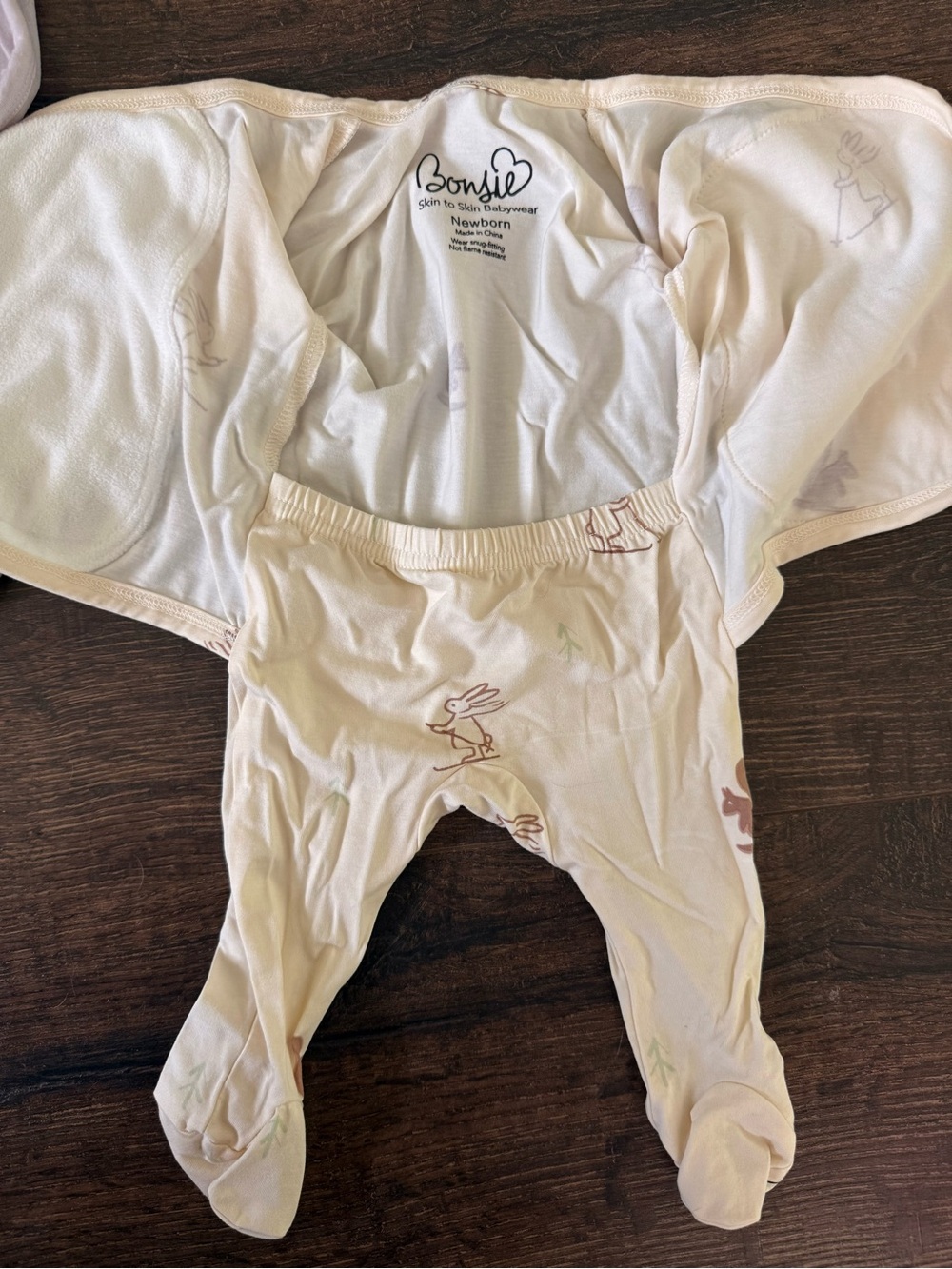 Bonsai Brand -Lavender and Cream Baby Footed One-Pieces - Soft Cotton Wrap-Front - Picture 3 of 4